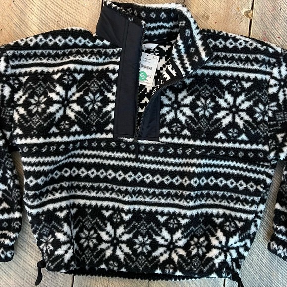 DSG Fair Isle Quarter Zip Sherpa Fleece Women Small Black White NWT W24409PRT - Picture 1 of 9